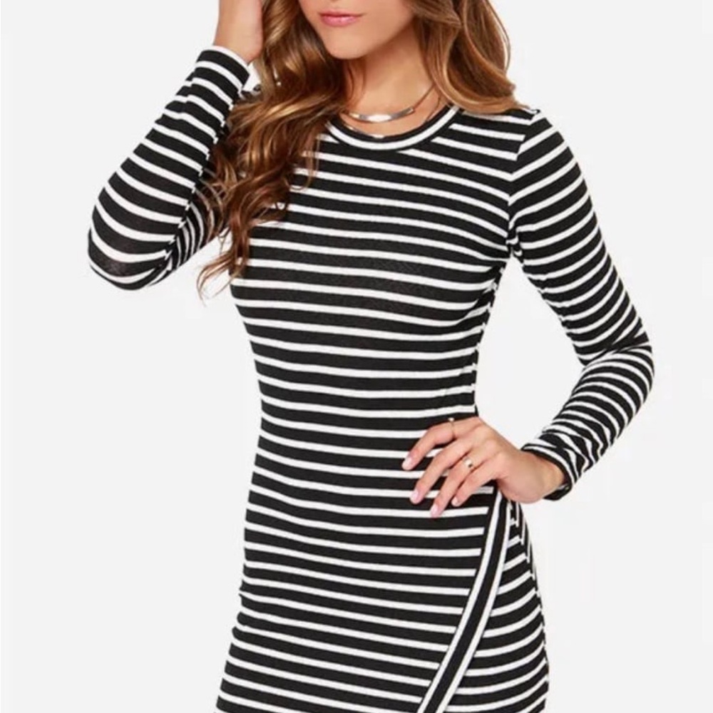 Lulu's Black and White Asymmetrical Bodycon Dress